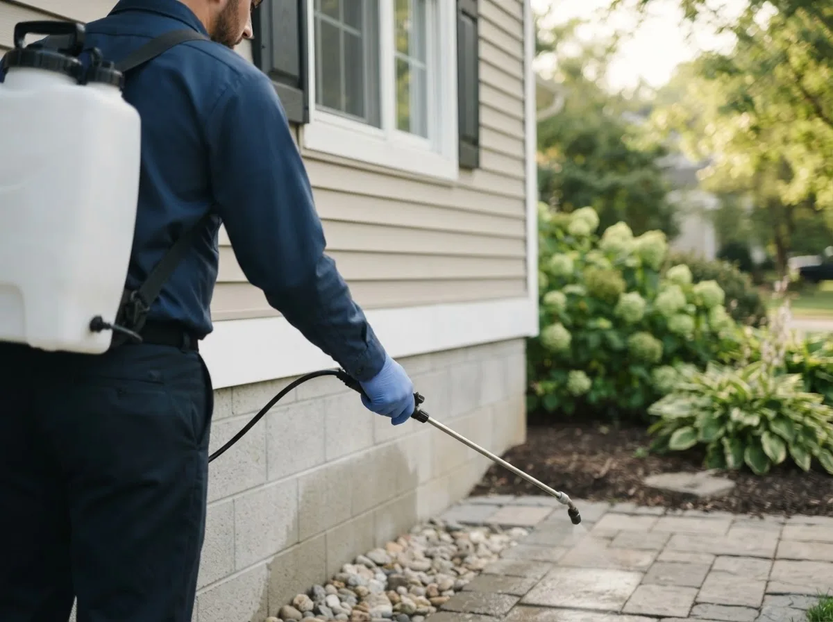 Pest control technician inspecting a home in Platte City, MO